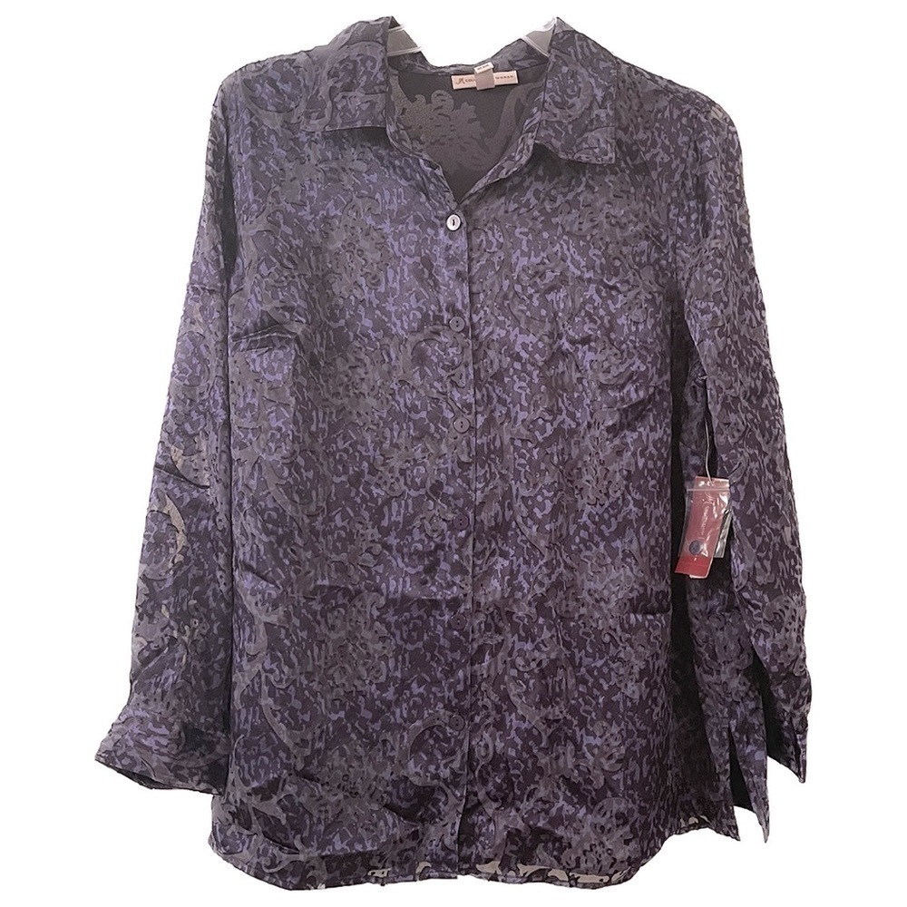 Jm Collection Purple Burn Out Print Button Front Blouse (L07)
